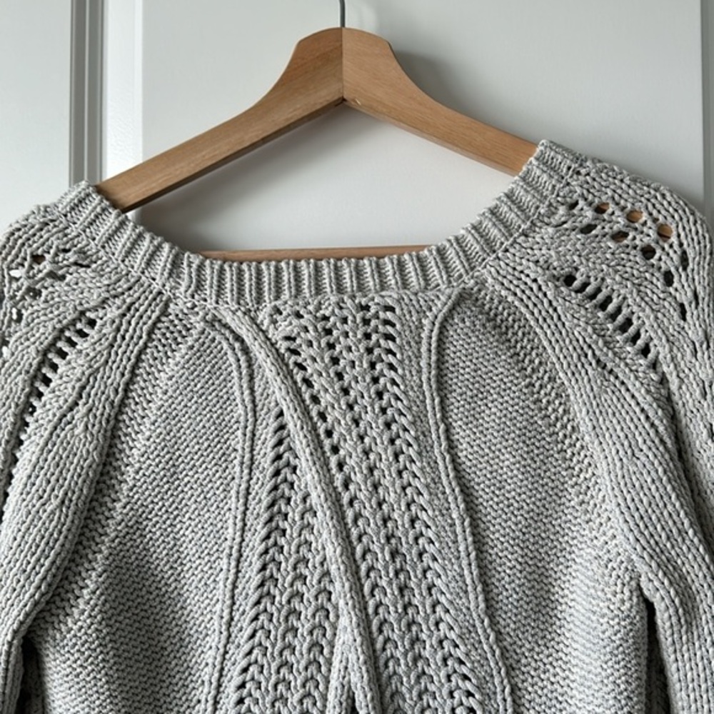 Free People Chunky Cable Knit Fisherman‎ Open Back Sweater Grey Small cropped - Picture 8 of 12